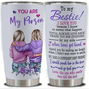 [BNB Gift 2025] "You Are My Person" Bestie Quote Stainless Steel Tumbler, Birthday, Christmas Gift Ideas for Best Friend, Bestie, Double Wall Vacuum Insulated Travel Mug with Heartfelt Friendship Design and Floral Accents