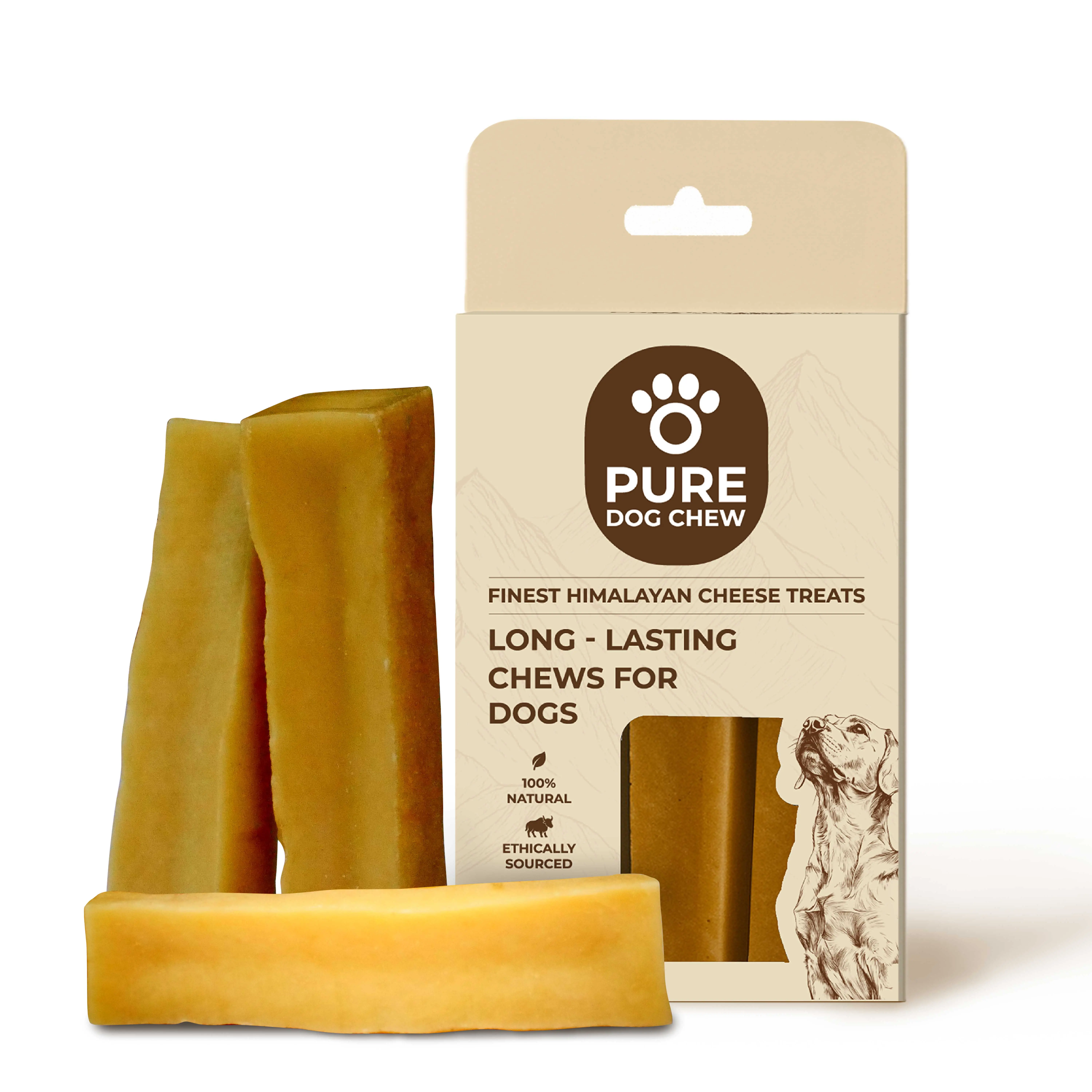 Pure Dog Chew Original Himalayan Nepal Yak Cheese Sticks - 1 oz x 3 Pack, 100% Natural, Grain-Free, Gluten-Free Dental Sticks with Salt, Cow Milk, Lime Juice for Small Dogs, Puppy-Safe, Long-Lasting, Supports Healthy Teeth & Plaque Control, Handcrafted, R