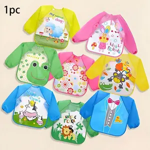 Baby Cartoon Apron Waterproof Long Sleeve Design, Multiple Animal Patterns Available, Comfortable Warm Fashion for Baby Feeding