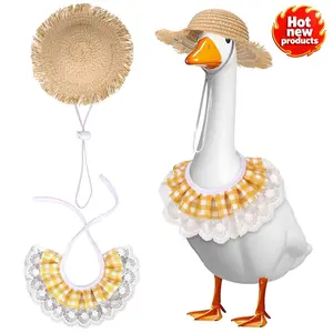 23 inch Porch Goose Pastoral Style Outfit Set - Hat & Bib Countryside Costume | Summer & Autumn Lawn Concrete Goose Statue Decor Pet Cat Dog Clothes (Goose Not Included)