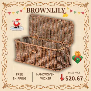 BROWNLILY Rattan Cable Management Box and Wicker Cord Organizer, Toilet Tank Top Shelf Rattan Decor Cable Hider for Under Desk, TV & Home Office Storage, with Lockable Lid, Baby Proof, Pet Proof, Power Strip & Outlet Cover