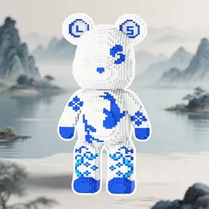 9800pcs Blue Porcelain Lucky Bear Animal 3D Puzzle Building Block Creative Decoration, Perfect Gift for Birthday Halloween Christmas