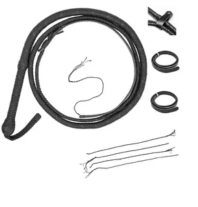 EPT Bull Whip - All Black Paracord on Leather Bolsters 16 Ply 4ft to 14ft Handmade with Storage Strap & Extra Cracker Replacements