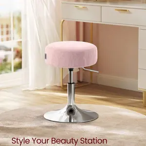 【Deals For You】VASAGLE Adjustable Bar Stool, Makeup Vanity Chair, 360° Swivel Ottoman Stool, PU Upholstery, Thick Cushion, for Bedroom, Kitchen, Dining Room, Modern