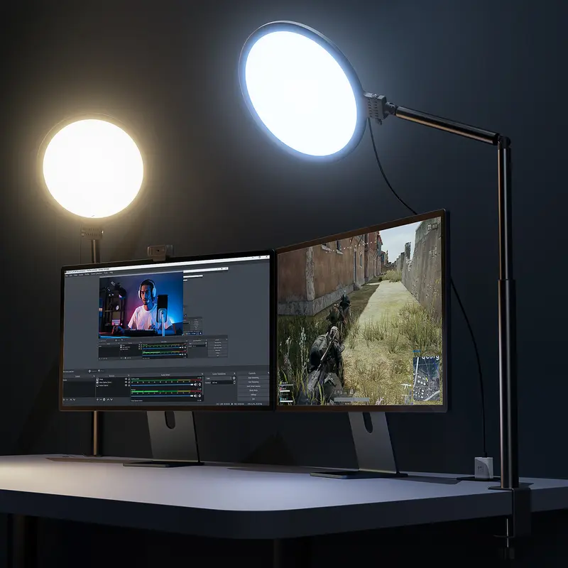 Weilisi 10.2" Edge-Lit LED Desk Ring Light with Metal Clamp Stand - 360° Rotate Camera Accessory, Flexible Height, 3 Color Temperatures, Selfie/Vlogging Kit for Content Creators, Desk Accessories