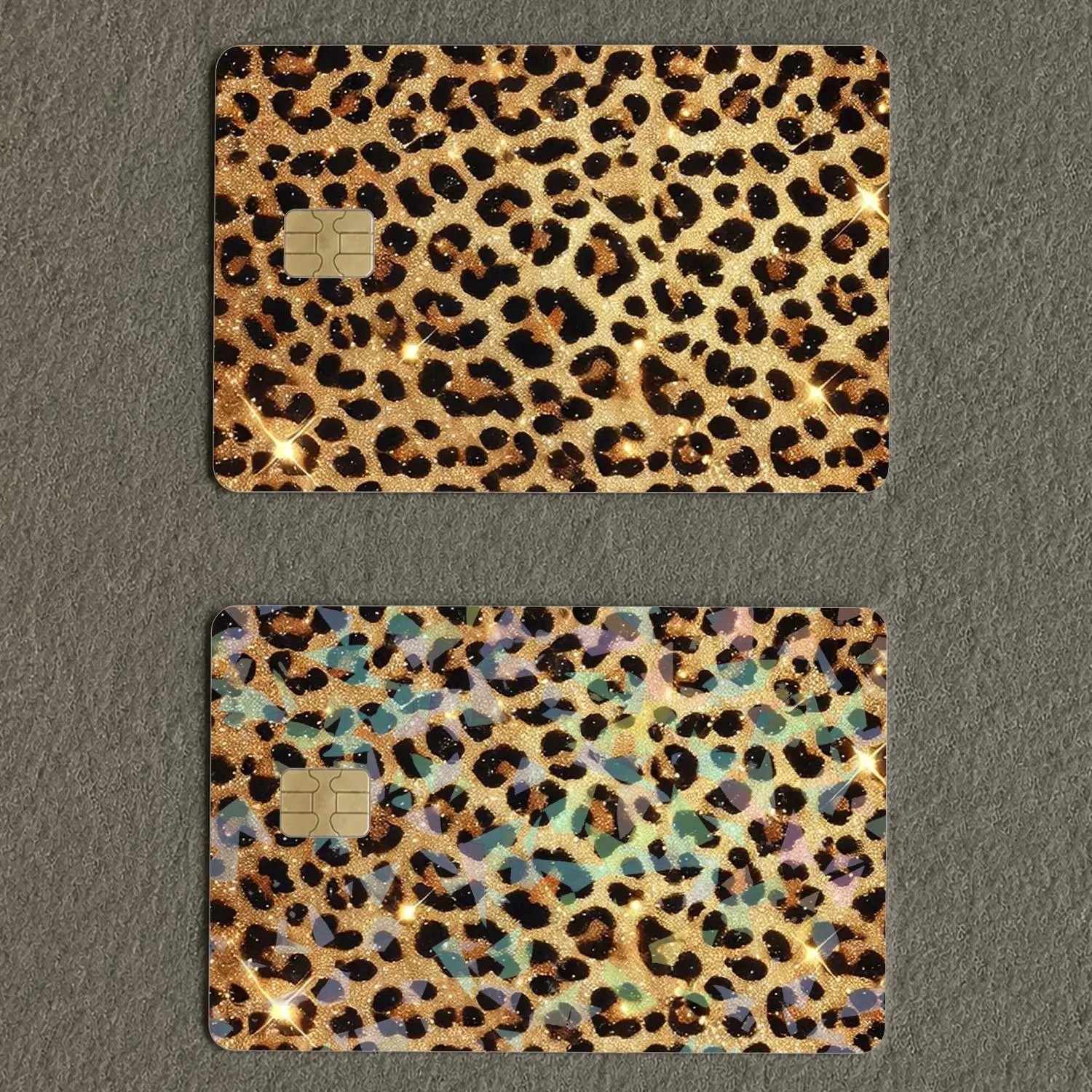 Glitter Leopard Print Credit Card Skin, Cheetah Debit Card Sticker, Luxury Animal Print Card Cover, Waterproof Vinyl Card Decal, Aesthetic Wallet Accessory