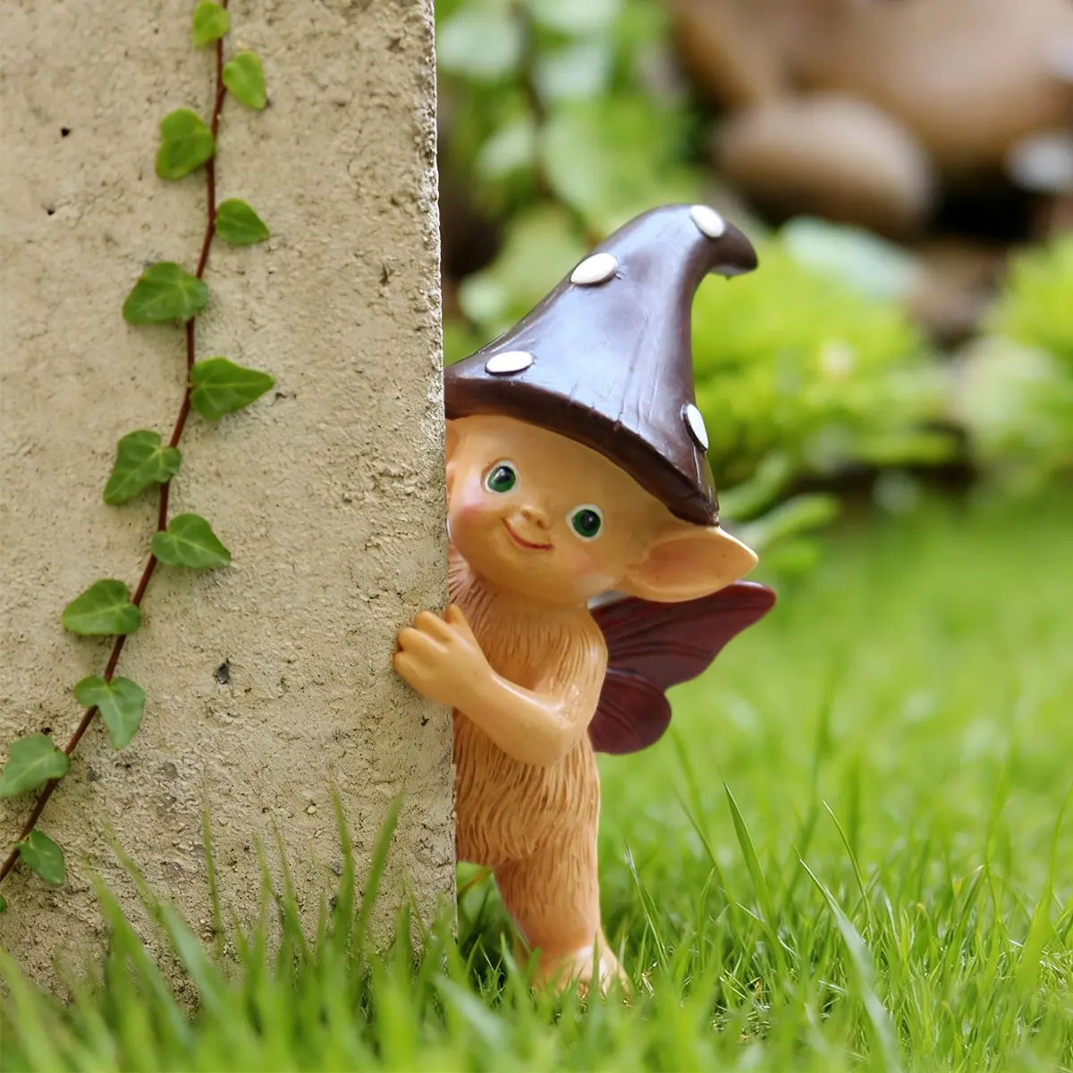 1 piece brown mushroom fairy resin statue decoration, adorable hidden design, suitable for courtyard garden bonsai, fairy tale micro landscape, a gift for family and friends, Garden Gnomes, Garden Sculptures And Decor