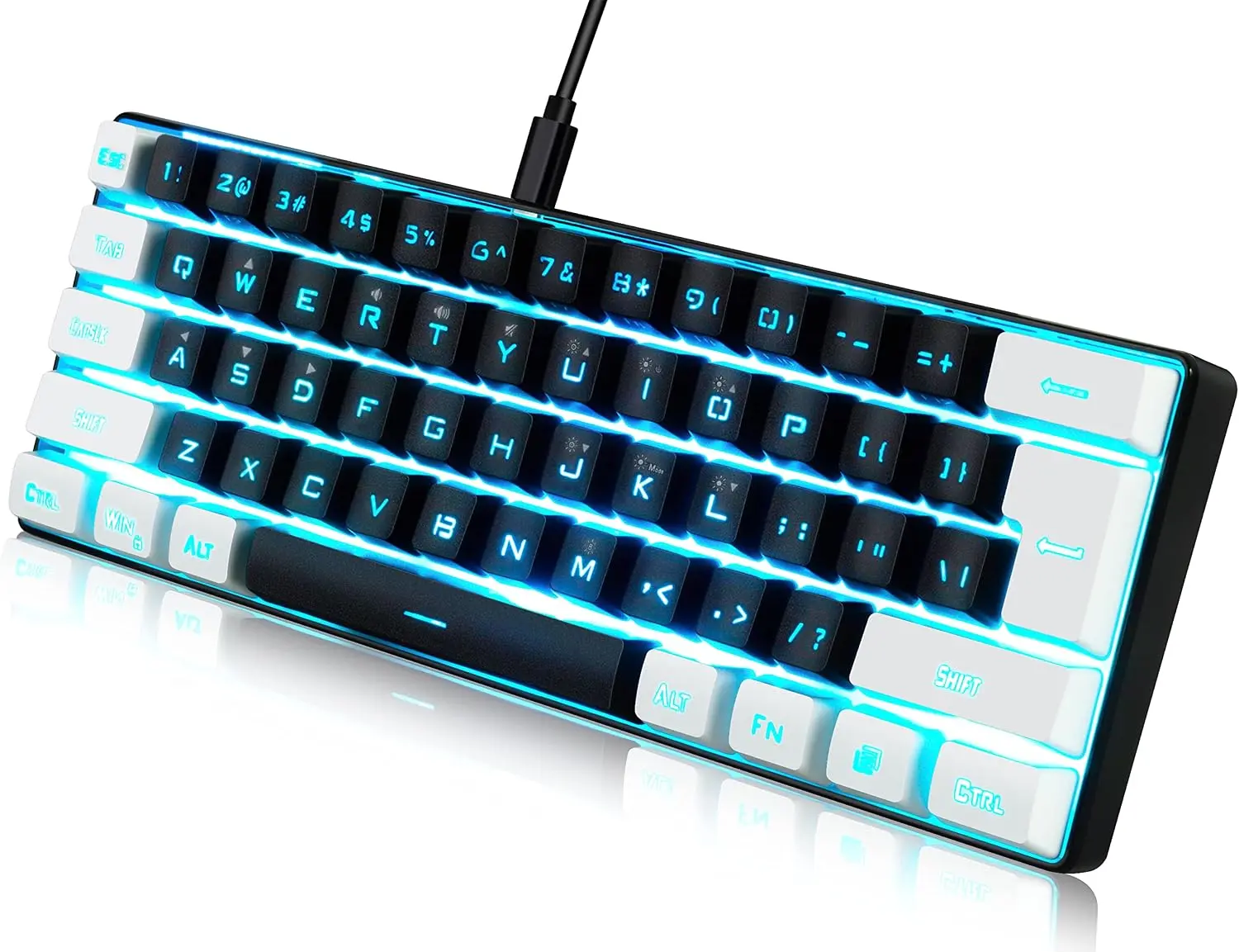 Abucow 60% Gaming Keyboard - Minimalist Portable Wired Ultra-Compact 61-Key RGB Backlit Keyboard in Black and White abucow