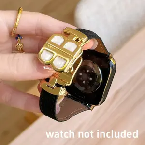 Double B Magnetic Closure Colorful Leather Apple Watch Band, Stylish Design Compatible with 38/40/41/42/44/45/46/49mm, Unique Accessories for Series Ultra Se Series 1-11, Leather Watch Strap, Smart Watch Accessories
