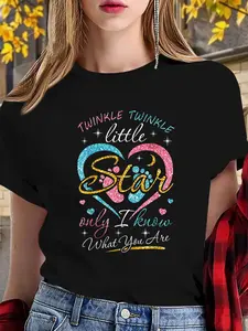 100% Cotton Twinkle Twinkle Little Star Only I Know Gender Keeper Reveal T-Shirt T-Shirt Print Round Neck Short Sleeve T-Shirt For Women Casual, Summer, Women Top Graphic Tees Women Tops