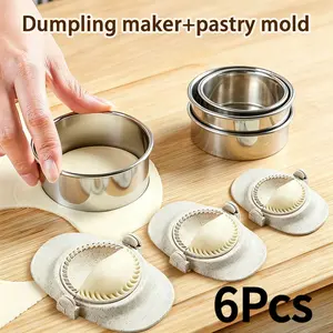 6-piece reusable dumpling pressing set, including 3 dough cutters, household quick dumpling and pie making molds, easy to clean and labor-saving dough pressing tools, and specialized kitchen utensils for making pies