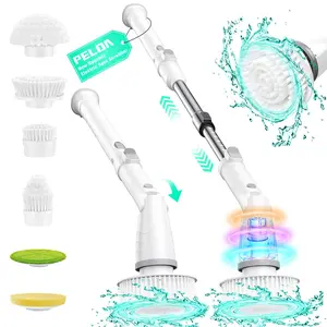 Electric Spin Scrubber, High-Speed Adjustable Cleaning Brush with 6 Replaceable Brush Heads & Long Handle, 11-in-1 Multi-Surface Power Scrubber for Bathroom, Tile, Tub, Floor, Glass, Sink, Tires