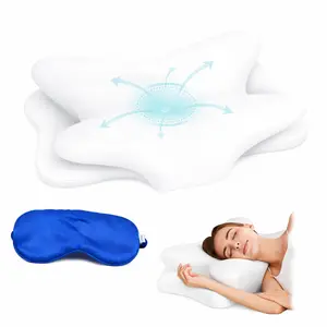 Cervical Neck Pillow with Cooling Memory Foam & Eye Mask – Ergonomic Contour Pillow for Side, Back & Stomach Sleepers, Breathable Neck Support Pillow