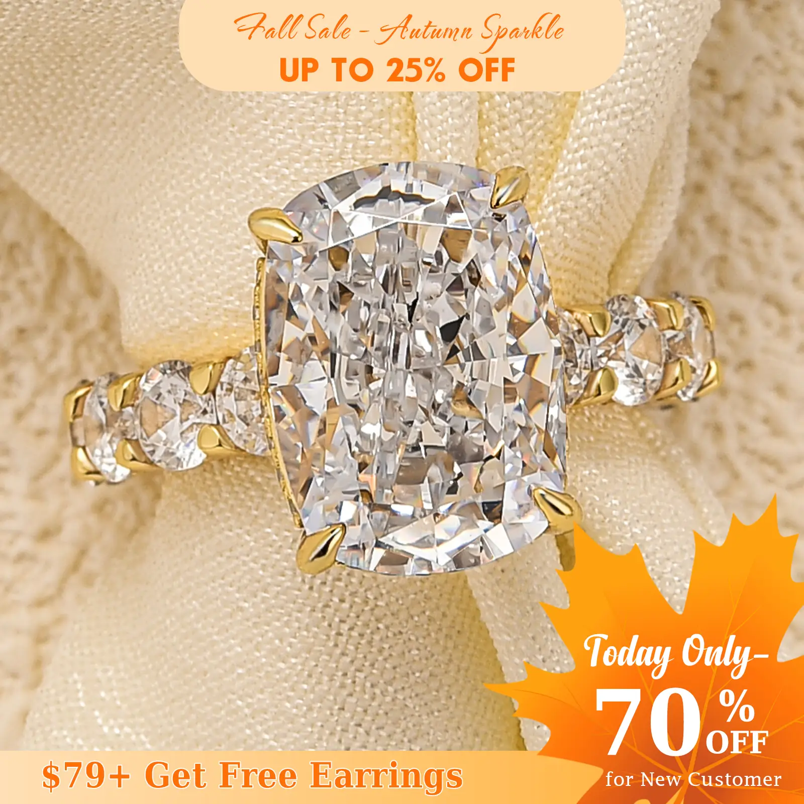 Effinny 9.0ct Elongated Cushion Cut Golden Engagement Ring In Sterling Silver,5A Grade Cubic Zirconia Women's Promise Ring, Anniversary Ring for Women