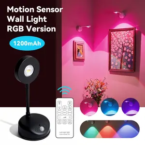 Rechargeable Motion Sensor Wall Light, Wireless RGB Picture Light, Dimmable 3 Light Color Spotlight for Living Room Bedroom Gallery Hanging Picture Stairs Kitchen, Motion Activated Lamp