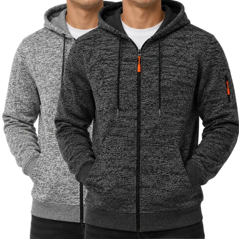 1/2 Pack Men's Zip Up Hoodie, Heavyweight Fleece-Lined Workwear Sweatshirt with Multi-Pocket Utility Design for Work and Outdoor