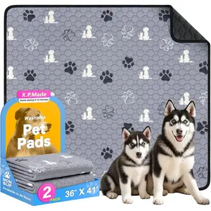Washable Pee Pads for Dogs, 2 Pack Reusable Puppy Pads, Waterproof Pet Pee Pads for Dog Potty Training, Extra Large Dog Pee Pads for Crate, Playpen, and Whelping, Durable and Absorbent, Grey 36"x41"