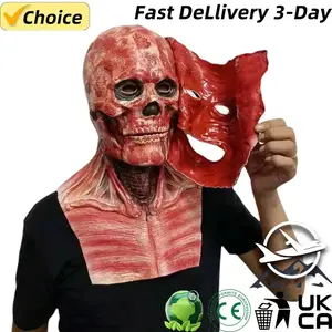 2024 New Halloween Double Rip Mask Bloody Scary Skeleton Latex Mask Scary Cosplay Party Mask Mascara Halloween