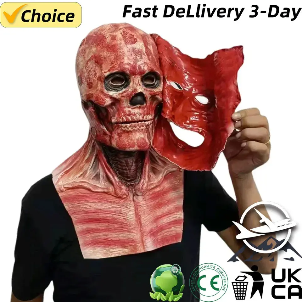 2024 New Halloween Double Rip Mask Bloody Scary Skeleton Latex Mask Scary Cosplay Party Mask Mascara Halloween