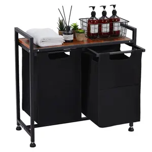 OUTGOODS Laundry Hamper with Shelf & 2-4 Pull-Out Removable Bags (11.5 Gal Each), Heavy Duty Laundry Basket Organizer, Clothes Sorter w/Top Storage Shelf for Bathroom, Dorm, Laundry Room, Hotel