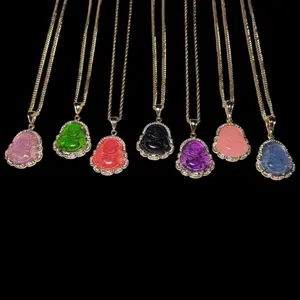 14K Gold Plated Buddha Pendant Gold Plated Buddha Charm with Rhinestones Artificial Jade Gold Filled Buddha Charm Necklace