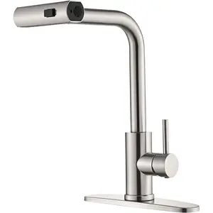 Kitchen Faucet with Pull Down Sprayer, Brushed Nickel Waterfall Touch Single Hole Handle Stainless Steel Kitchen Sink Faucets, Commercial Modern Faucets for Pull-Down Sprayer Kitchen Sinks