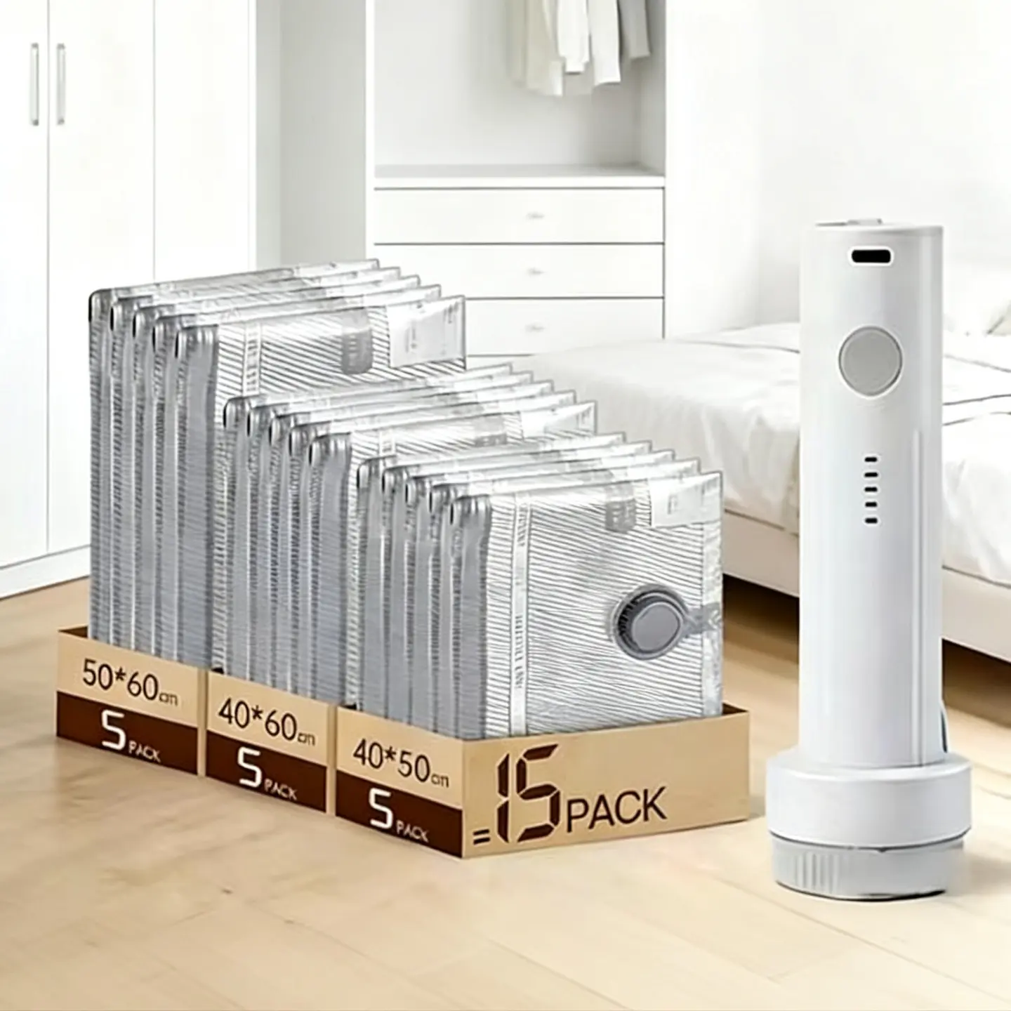 【2026 Upgraded】 X7 Cordless Travel Vacuum Storage Compression Bag Set with Rechargeable Air Pump - 9/15 Pack Waterproof Reusable Multi-Size Organiser Bags, 140L/Min Powerful Air Removal, Collapsible, Space-Saving for Carry-On Suitcases