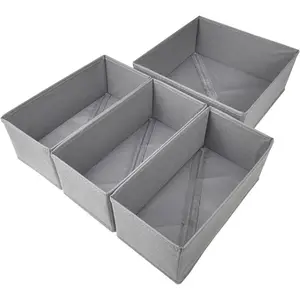 Drawer Organizer Clothes Set of 4 Gray, Dresser Drawer Divider for Socks and Underwear, Wardrobe Storage Bin for Bra Panties Stockings Pants Tshirt