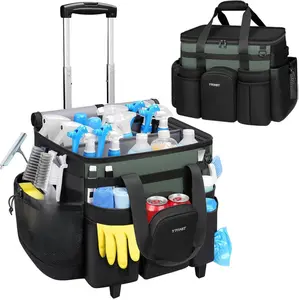 Ytonet 42L Extra Large Rolling Cleaning Caddy with Detachable Trolley, Water Resistant & Insulated Compartment, 14 Pockets for Housekeeping & Tool Storage, High-Strength Fabric, Silent Wheels