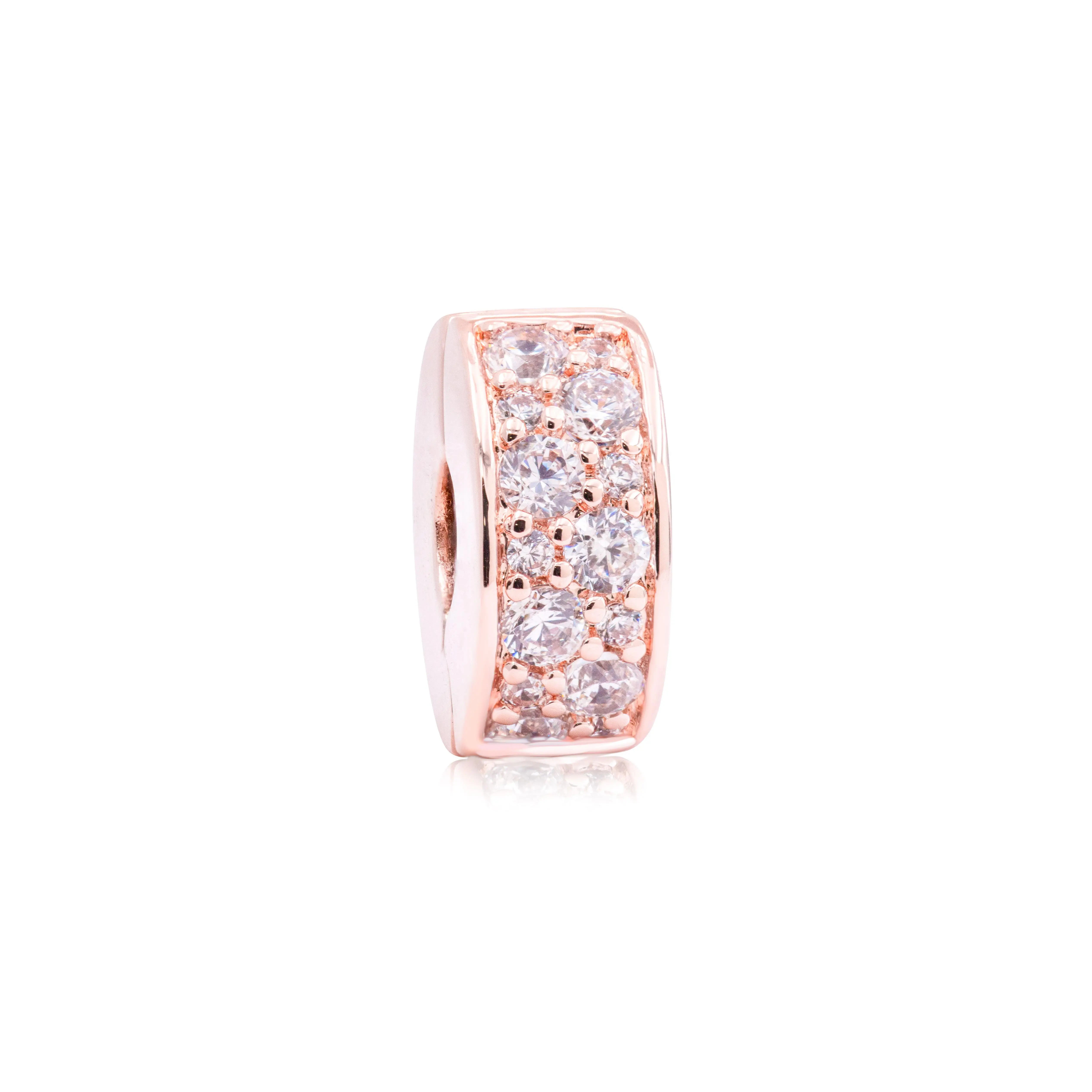 Pandora Rose Shining Elegance Clip Charm - 781817CZ, Gold Aesthetic Dainty Cubic Zirconia Pave-Set Charm, Silicone Grip, Symmetry Styling, Pave-Set With Cubic Zirconia