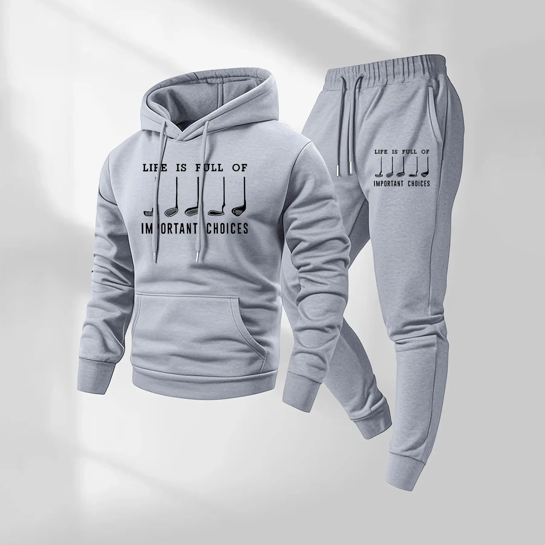 Men's 2-Piece Sweatsuit Matching Set - Male Casual Letter Print Long Sleeve Hoodie & Full Length Drawstring Pants, Loose-Fit Breathable Polyester Athletic Training Activewear, Minimalist, Machine Washable