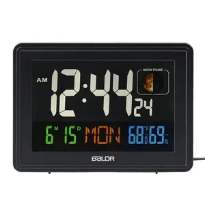 BALDR Atomic Alarm Clock - Large Color Display Digital Desk Clock with Indoor Thermometer, Humidity Sensor, and Real-Time Moon Phases Decor Adjustable