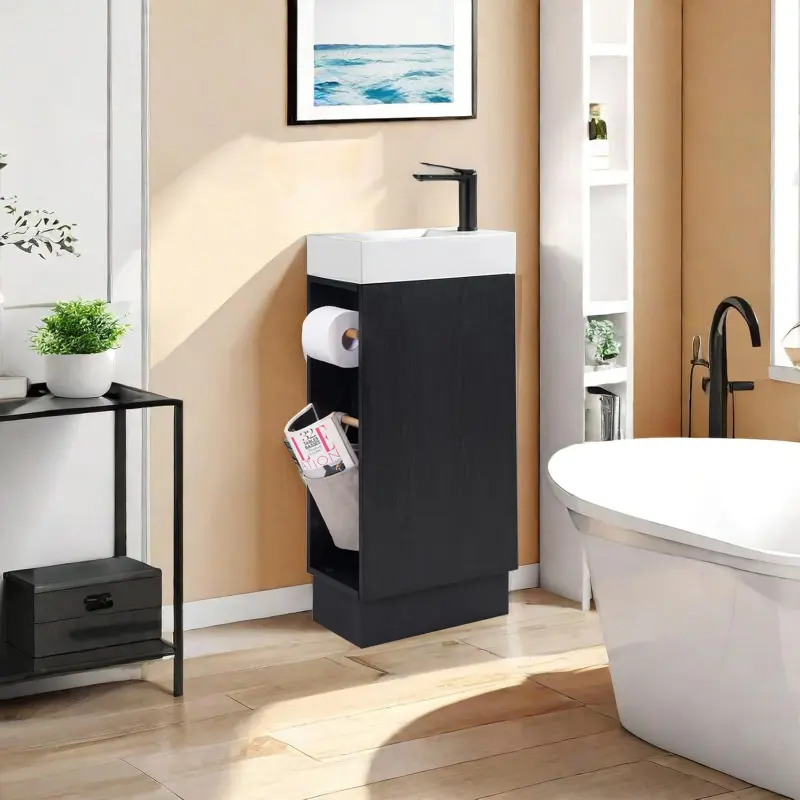 16 inch Bathroom Vanity Sink Combo for Small Bathroom - Black Walnut
