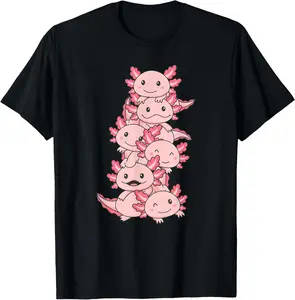 Axolotl Pile Cute Animals Kawaii Anime Funny Axolotl Summer Casual Shortsleeve Cotton T-Shirt