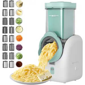 Upgraded 8-in-1 Electric Cheese Grater & Shredder with 8 Interchangeable Blades for Cheese Vegetables Fruits and Nuts