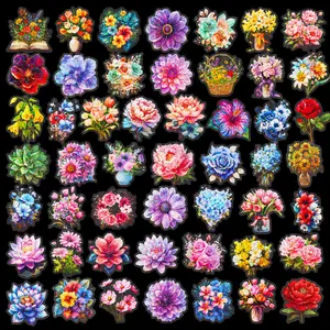 50 Pcs Laser Flower Stickers Colorful Pet Material DIY Decoration Waterproof Creative Hand Account Supplies