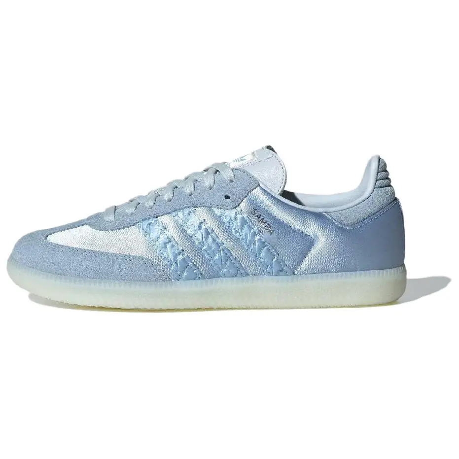 Adidas Originals Samba OG Satin Shoes for Women: Classic Low-Top Sneakers with Comfort, Durability, and Versatile Thin Sole in Blue Trending Shoes, House White Official Shoes to Get / Maison Mihara