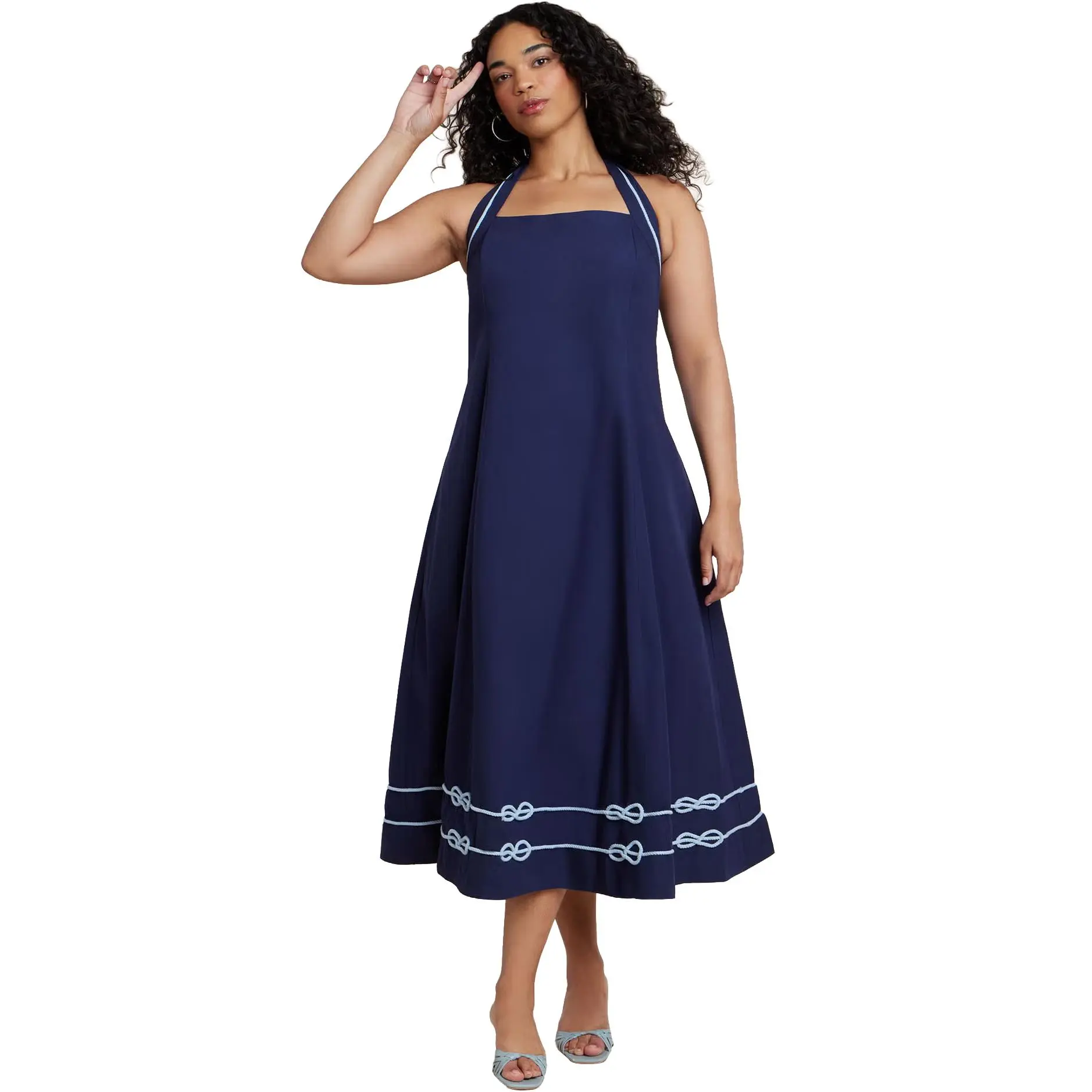 ELOQUII Women's Plus Size Halter Neck Poplin Midi Dress
