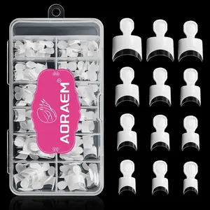 AORAEM White French Nail Tips 120 PCS Short French Style Acrylic Nail Tip 12 Sizes False Nail Clear and White Press on Nails for Women Nailcare