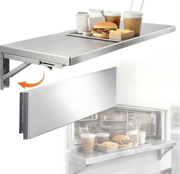 304 Stainless Steel Wall Mount Folding Bracket Shelf, 9.84in x 19.69in Drop Down Foldable Hardware Table for Food Service & Household Installation