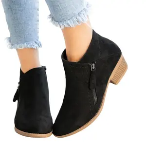 Women's Wide Width Cover-Like Cowhide Cover Low Block Heel Ankle Boots - Pointed Toe Short Boots with Buckle Closure, Round Tread & PU Cushioned Insole - European/American Style Winter Boots for Jeans & Dresses (Black), Boots For Women, Botines