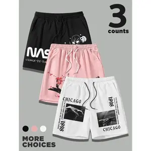 Unisex Men's Cherry Blossom Print Graphic Shorts, Casual Streetwear Regular Fit Shorts for Summer, Men's Bottoms for Daily Wear, Clothing