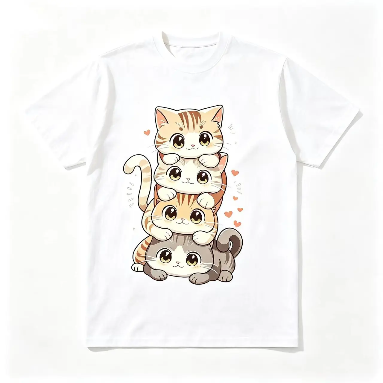 Women's Cute Cartoon Cat Cotton T-Shirt, Unisex Round Neck Short-Sleeved, Soft Athletic Relaxed Fit Casual Versatile Summer Top White, Tshirt, All Over Print, Casual Chic Minimalist, Streetwear, Unisex Cut, Easy Sharing, Cozy Home Vibes, Short Sleeves, Ea
