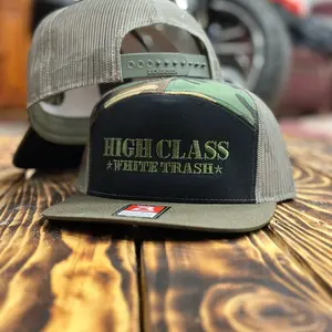 HCWT 7 Panel Flat Bill Trucker Snap Back Cap - Black/Green/Camo/Loden