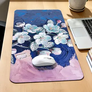 Premium White and Pink Blossom Oil Painting Illustration High Quality Mouse Pad Modern Office Gaming Comfort Experience Non Slip Durable For Daily Work And Play  40*80 Size.