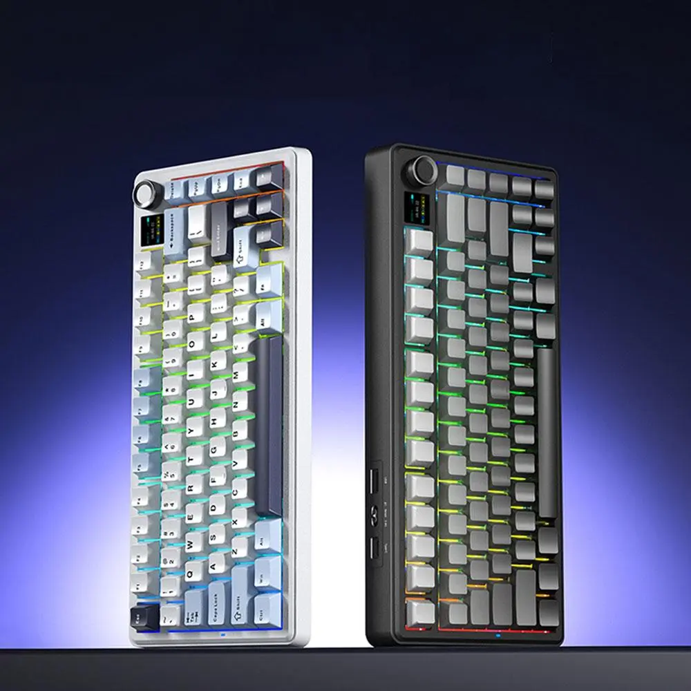 AULA F75 MAX Gaming Mechanical Tri Mode RGB Backlight, RGB Lighting Keyboard Compact 75% 81 Keys Layout Wired/Bluetooth/2.4G Wireless Office Keyboard with TFT Screen and a Knob