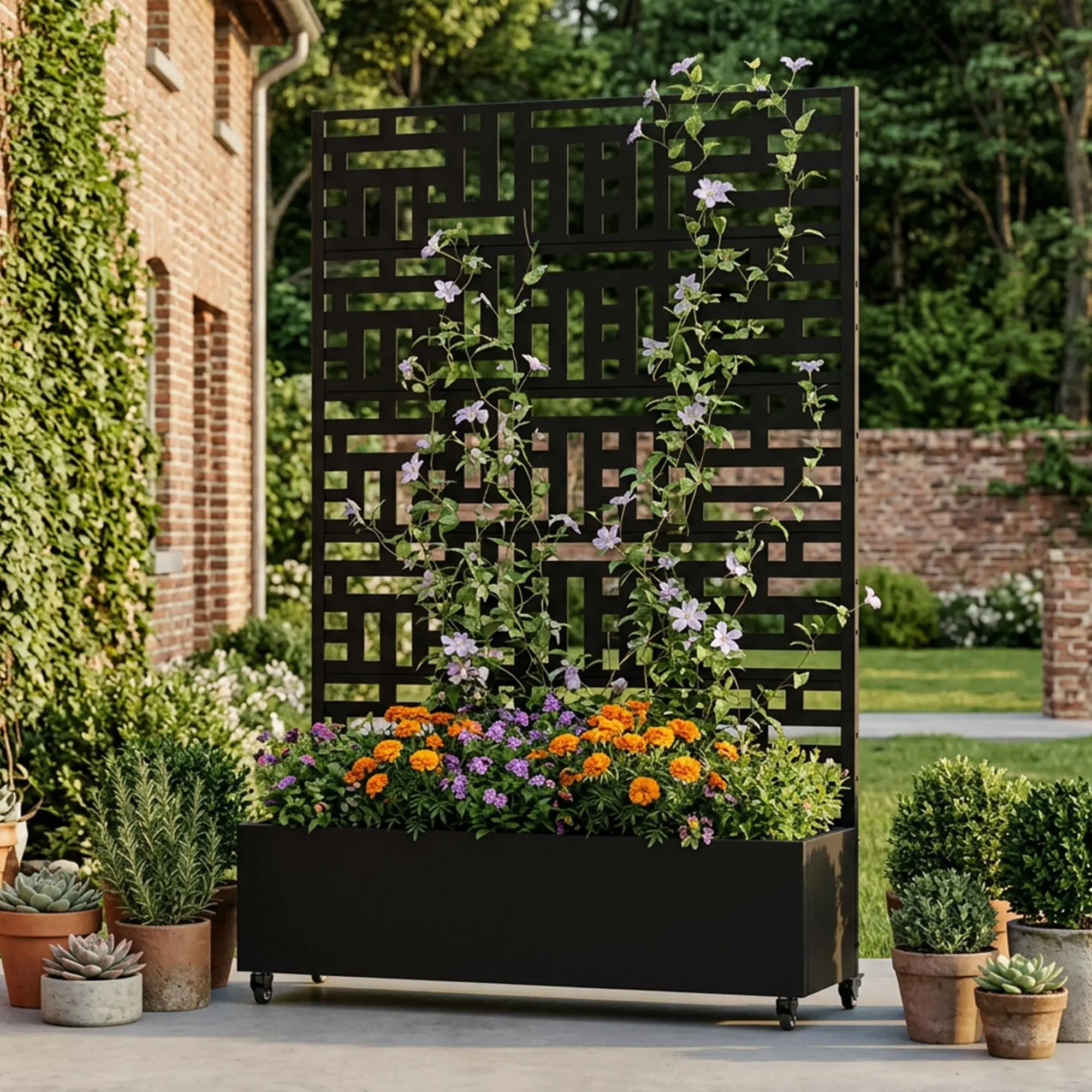 Metal Raised Garden Bed with Trellis, 72" x 47" x 16" Large Rectangular Planter Box for Climbing Plants, Vegetables & Flowers, Stylish Decorative Outdoor Garden Bed