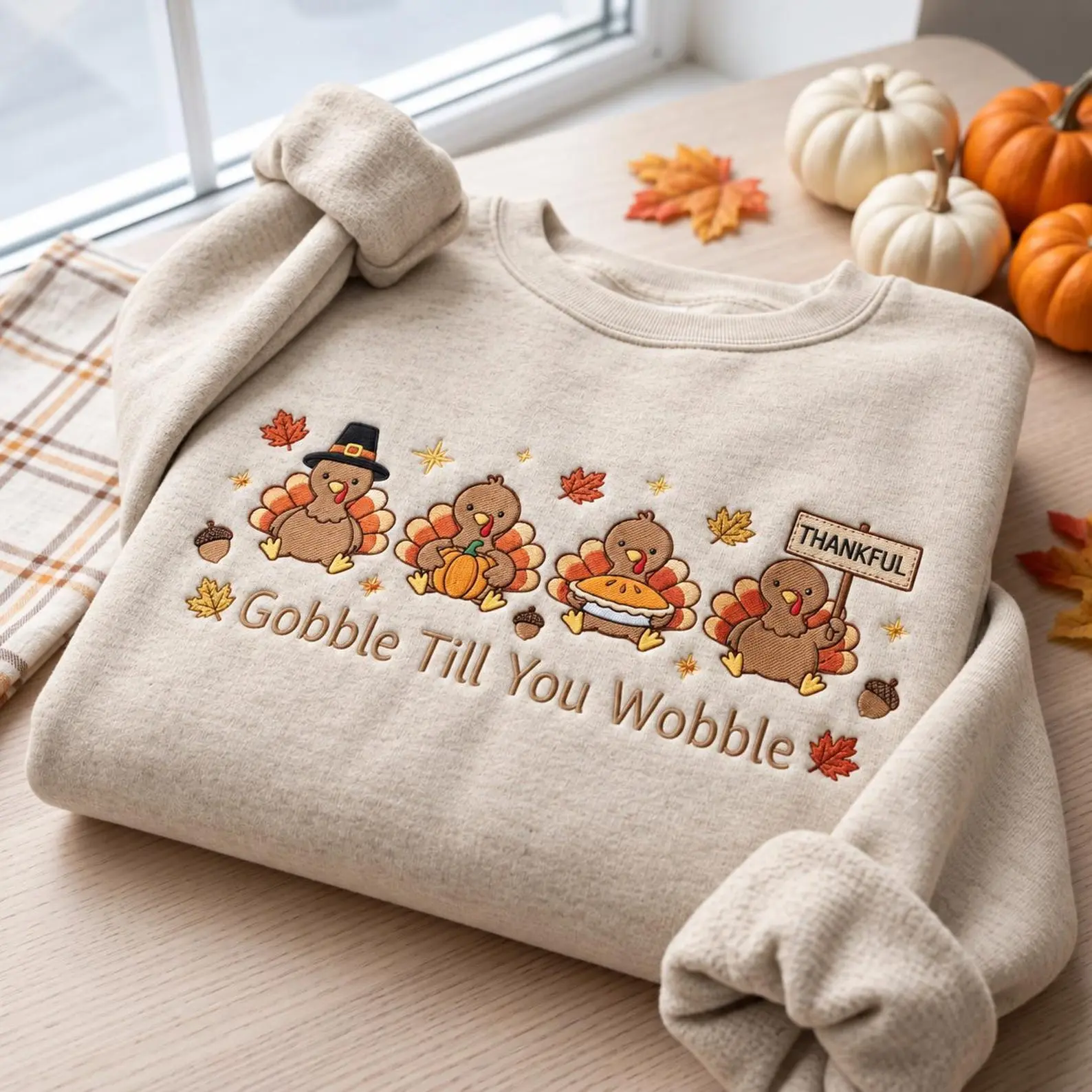 Fall Harvest Turkey Embroidered Sweatshirt, Harvest Season Shirt, Thanksgiving Turkey Crewneck, Fall Vibes Gift, Autumn Lover Sweatshirt