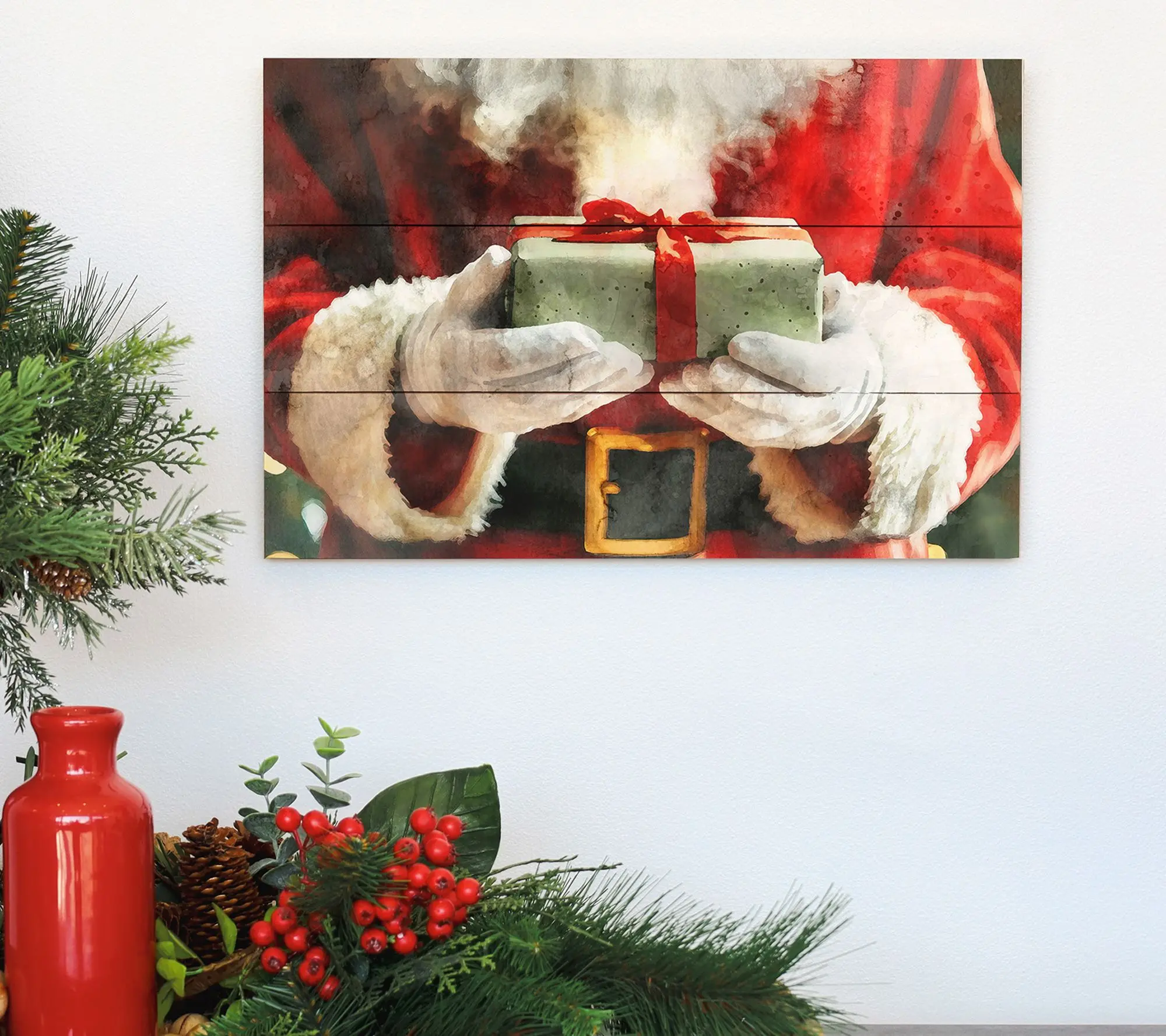 Sincere Surroundings 16" Santa Present Art Rustic Pallet