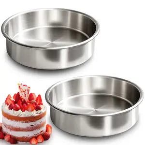 8 Inch Cake Pan Set of 2, Stainless Steel Baking Pan Round Cake Mold for Layered Cakes, No Coating Smash Cake Pans Cake Mold, Mirror Finish Dishwasher Safe Cake Pans Sets for Baking